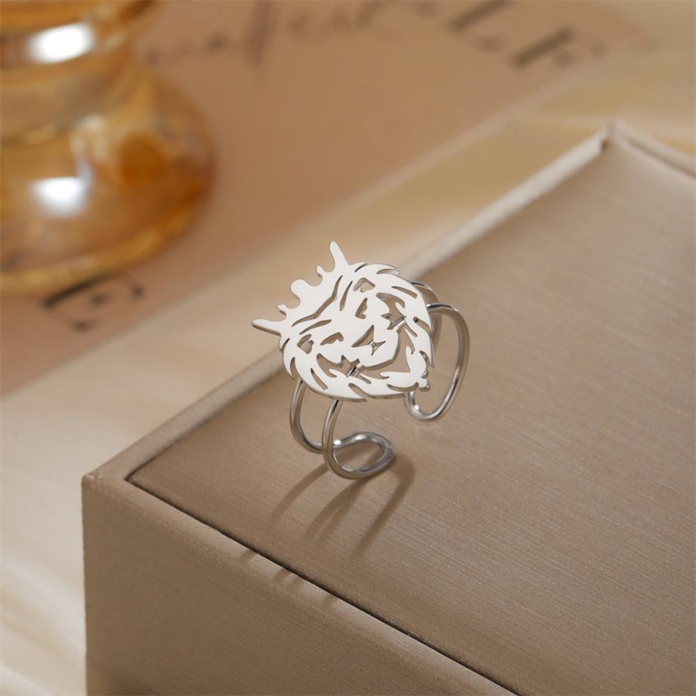 My Shape Lion Head Rings Stainless Steel Animal Lion King Open Adjustable Finger Ring Fashion Punk Jewelry Party Gifts Boys Men