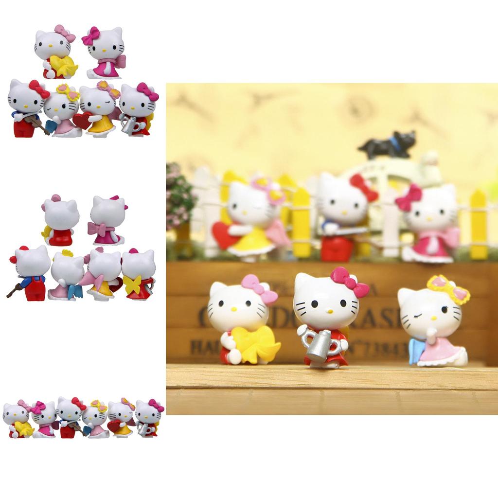 6pcs Hello Kitty Angel Bow Series Mini Model Ornament Set For Desk Decor And Gift Souvenirs
