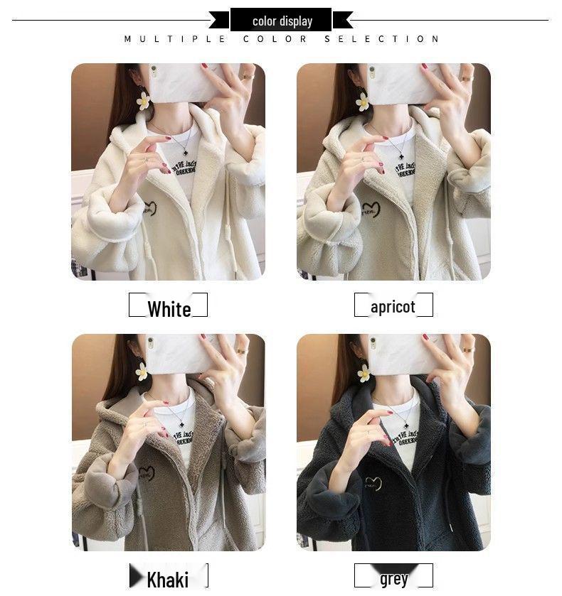 Women's Hooded Fleece Jacket 2025: Thick Lambswool Cardigan for Autumn/Winter