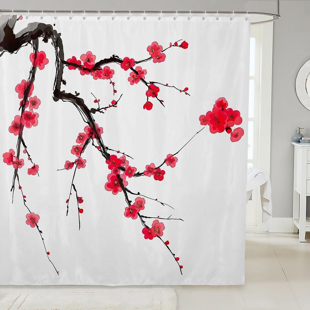 Kids Cute Corgi Shower Curtain Cherry Blossoms Bath Curtain Boys Girls Kawaii Dog Animal Pattern Sakura Flower Bathroom Shower