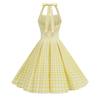 Checked, off-the-shoulder, figure-hugging, edgy, backless, sexy, pleated, vintage halter-neck dress