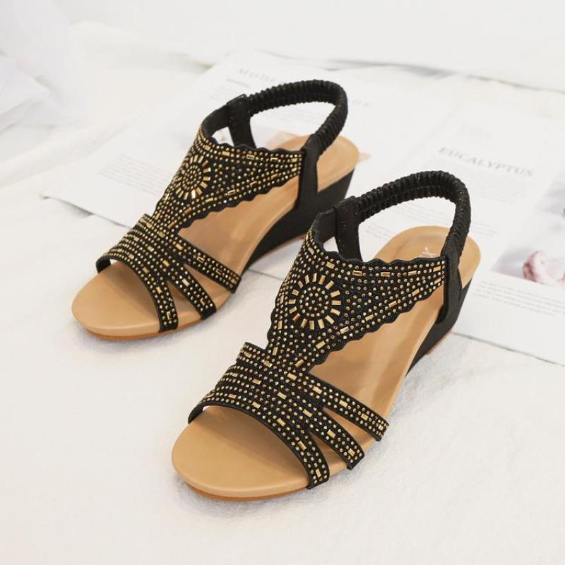 2026 Women Wedges Sandals Ladies High Heel Shoes Soft Leather Fashion T Style Metal Decor Female Pumps Large Plus Size 36 42
