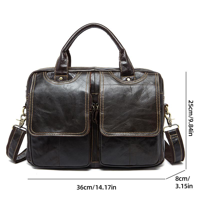 Fashion European and American Retro Style Men's Shoulder Bag Top-Grain Leather Business Briefcase Multi-Pocket Genuine Leather Men's Crossbody Bag