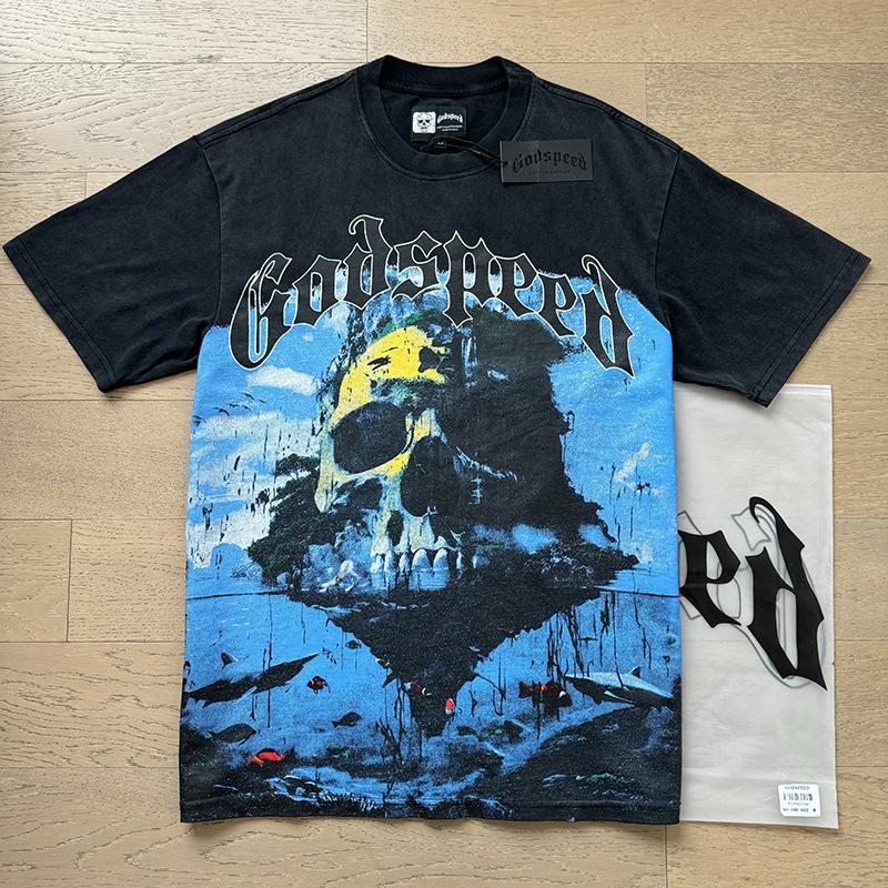 

Summer American Loose Street Retro T-Shirt Trendy Brand Short Sleeve Godspeed Digital Printing L