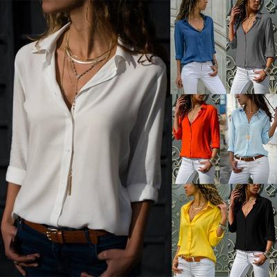 Solid Color Top for Autumn and Winter Women's Clothing, Long Sleeved Women's Chiffon Shirt