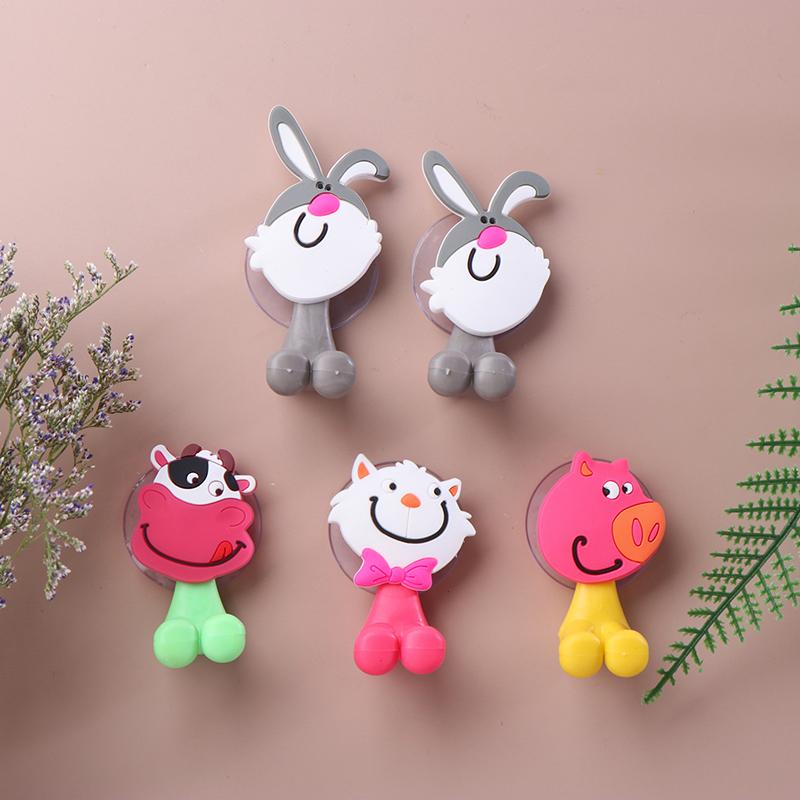 Cartoon Animal Toothbrush Holder Wall Mounted Antibacterial Tooth Brush Storage Rack With Suction Cup Bathroom Organizer
