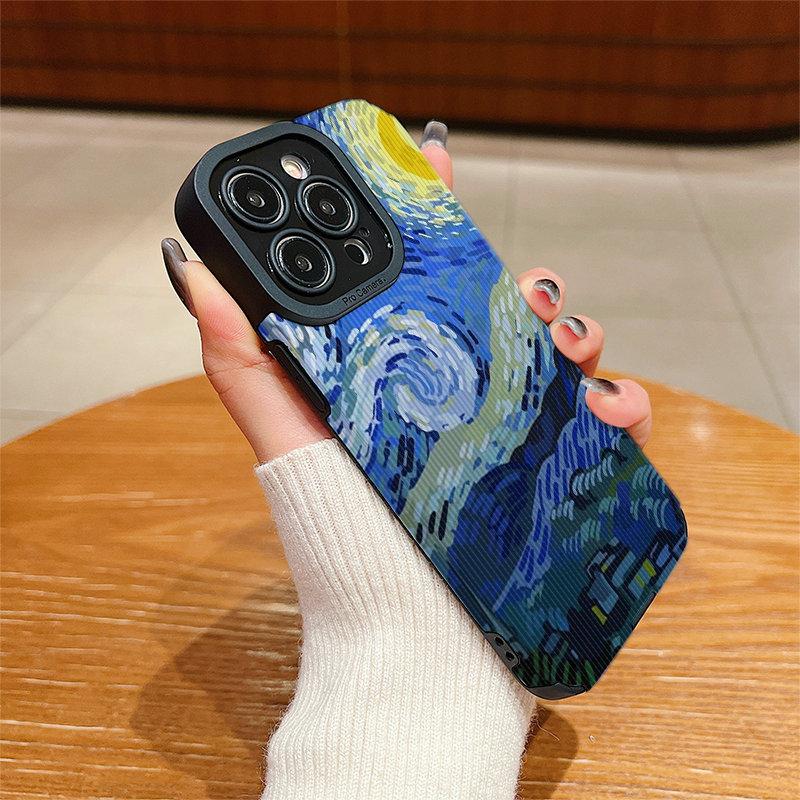 Vertikale Lederhülle Sternennacht-Malerei Bedruckt Gemustert Stoßfest Weiche Silikonhülle mit Kameraobjektiv Vollständiger Schutz für IPhone Samsung