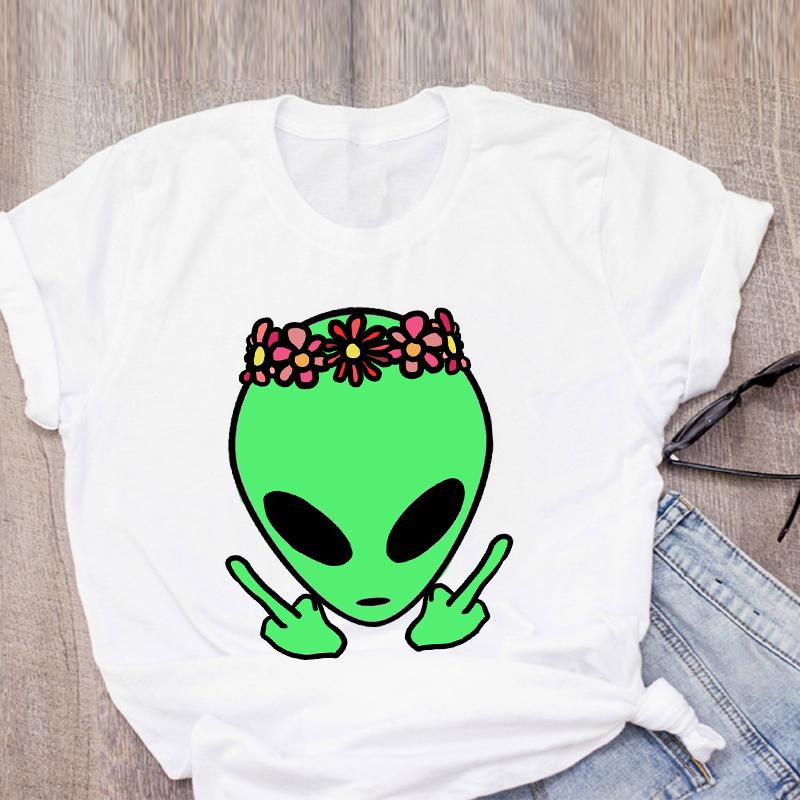 Women Graphic Cartoon Alien Color Ladies Summer Print T Shirt Shirt Tops Lady Clothes Womens