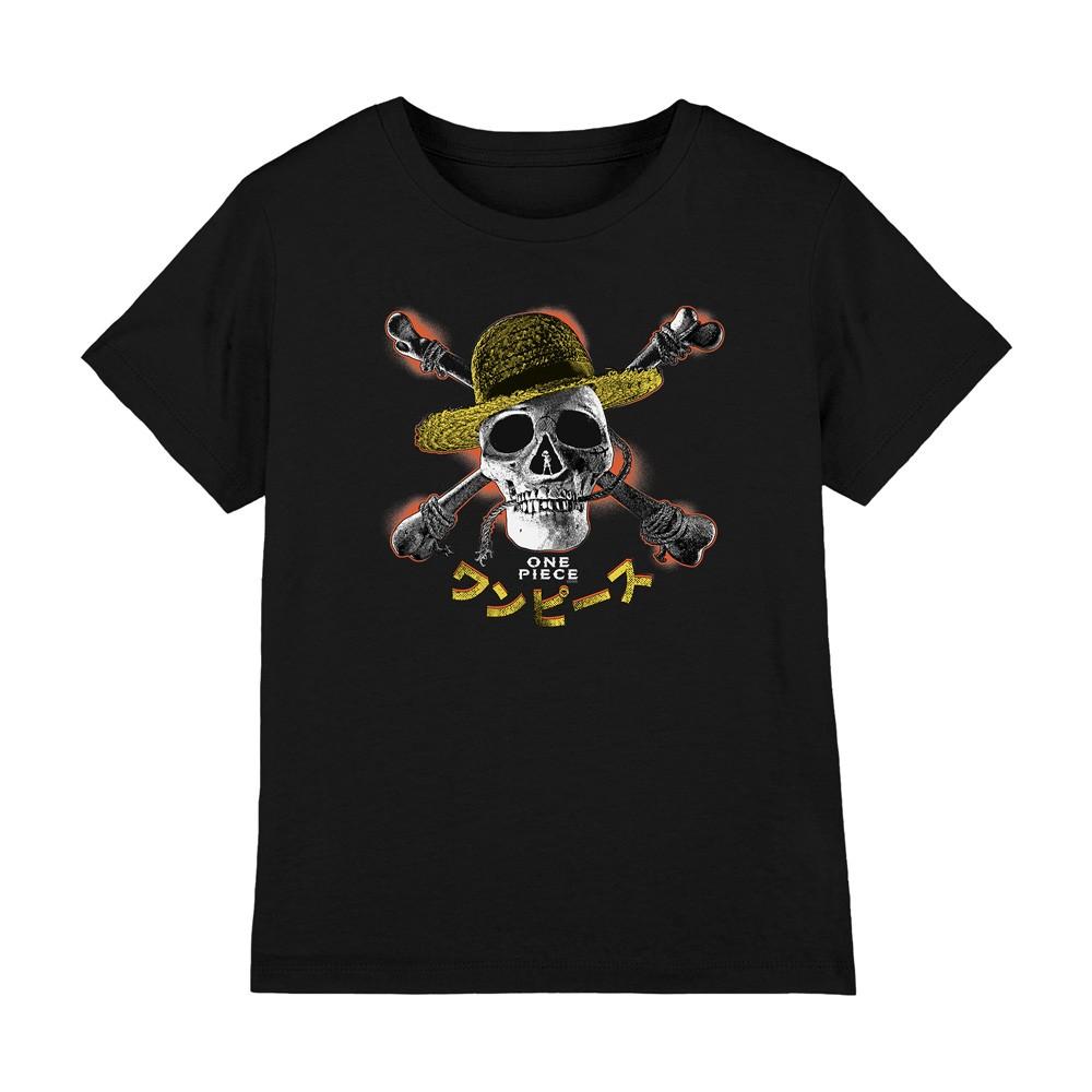 One Piece Straw Hat Jolly Roger Kids T-Shirt Black S