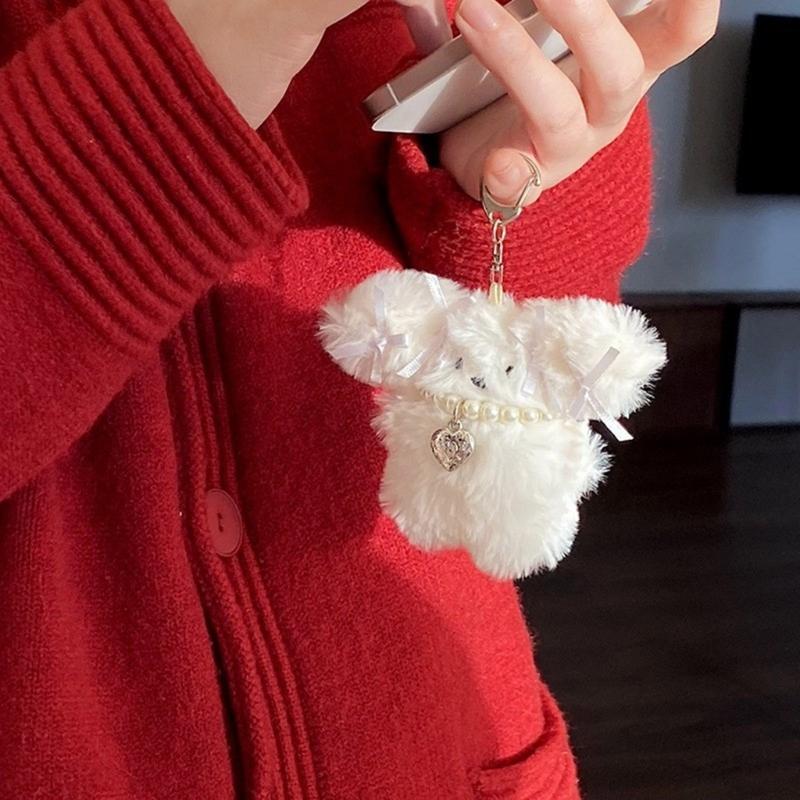 Cute Heart Plush Rabbit Keychain Pendant Lovely Plush Hanging Decorations Keyring Charm for Purse Bag Backpack Handbag