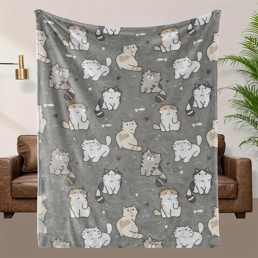 Purrfect Comfort Flannel Throw Blanket Soft Reversible All Season Cozy Cat Face Design for Home Decor Gift Cat Lovers