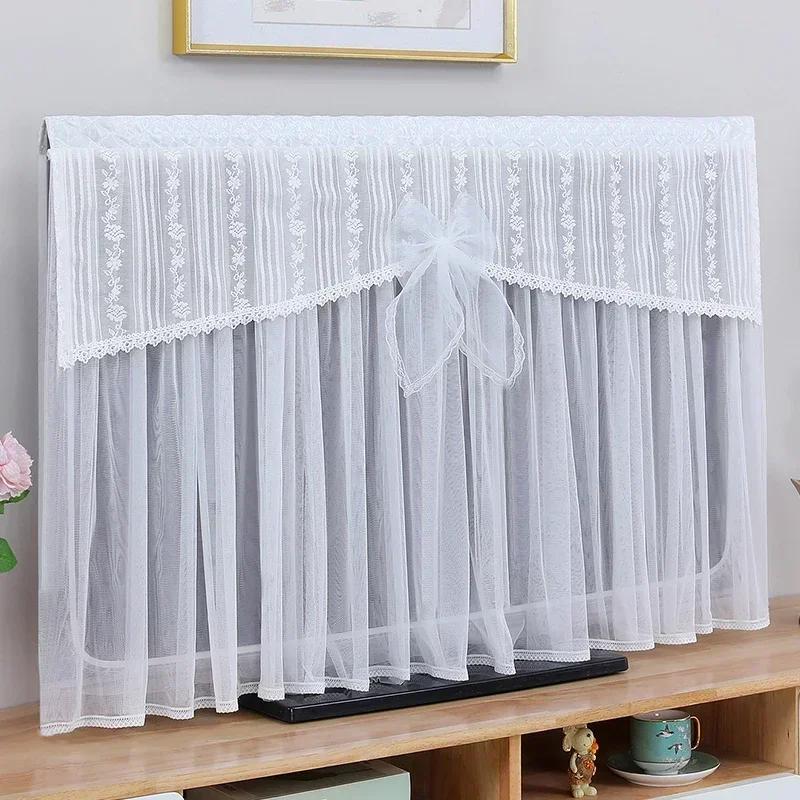 Minimalistische TV Stofhoes Kanten TV Hoes Niet Verwijderd Bij Aanzetten Gezond en Milieuvriendelijk Hangende Covers Doek Handdoek 115x75cm-3 wit