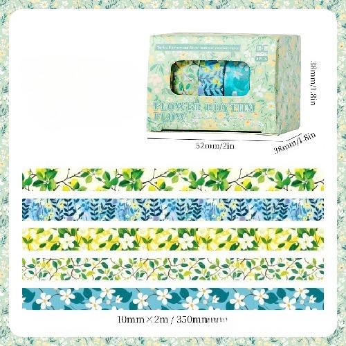Chunxin Flower Language Boxed Japanese Paper Tape 5*1cm Wide Flowers and Leaves Dividing Line Hand Account Pastoral Flower Tape