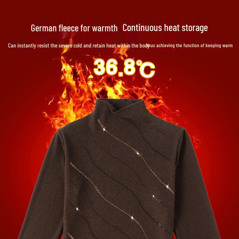 Women's Double-Sided Fleece T-Shirt, Autumn/Winter 2022: Fashionable Stand Collar, Patchwork, Slim Fit, Embellished with Hot Drills