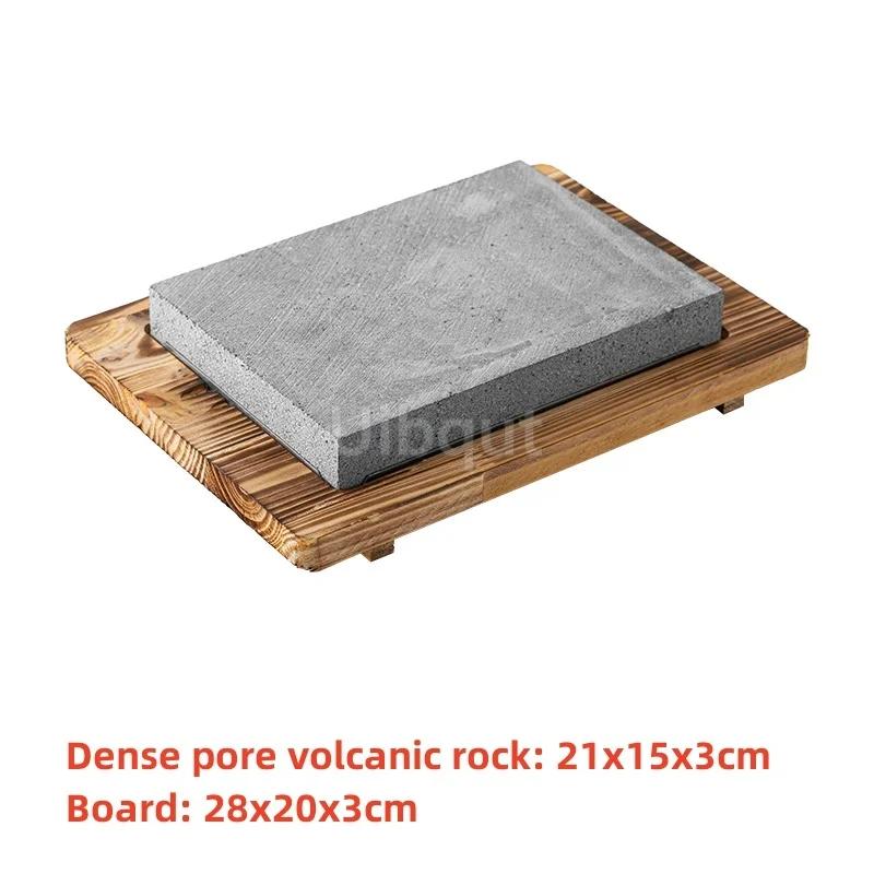 High temperature resistant volcanic rock natural stone steak tray grill plate granite slab board frying plate rock stone slab