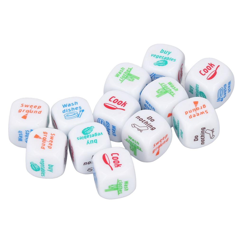 12pcs Novelty Housework Dice Toy Role Playing Housework Distribution Chore Dice Toy for Couple