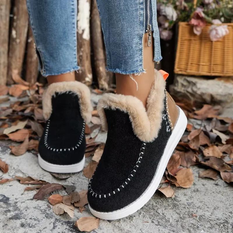 Roman Botas Fashion Catwalk Warm And Comfortable Plus Velvet Casual Short Boots Winter/Autumn Round Toe Women'S New Snow Boots