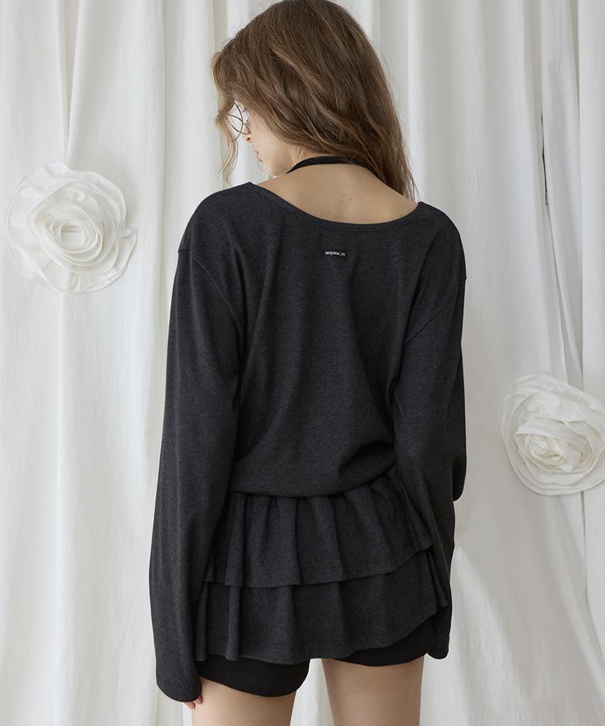 Lense Frill Layered Long Sleeve Charcoal