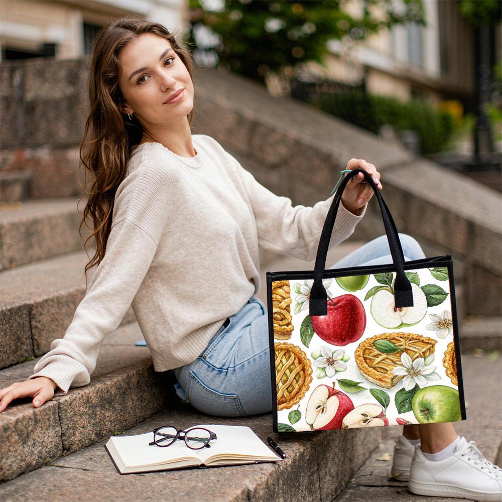 Apple Pie Print Casual Tote Bag Daily Use Portable Shopping Handbag