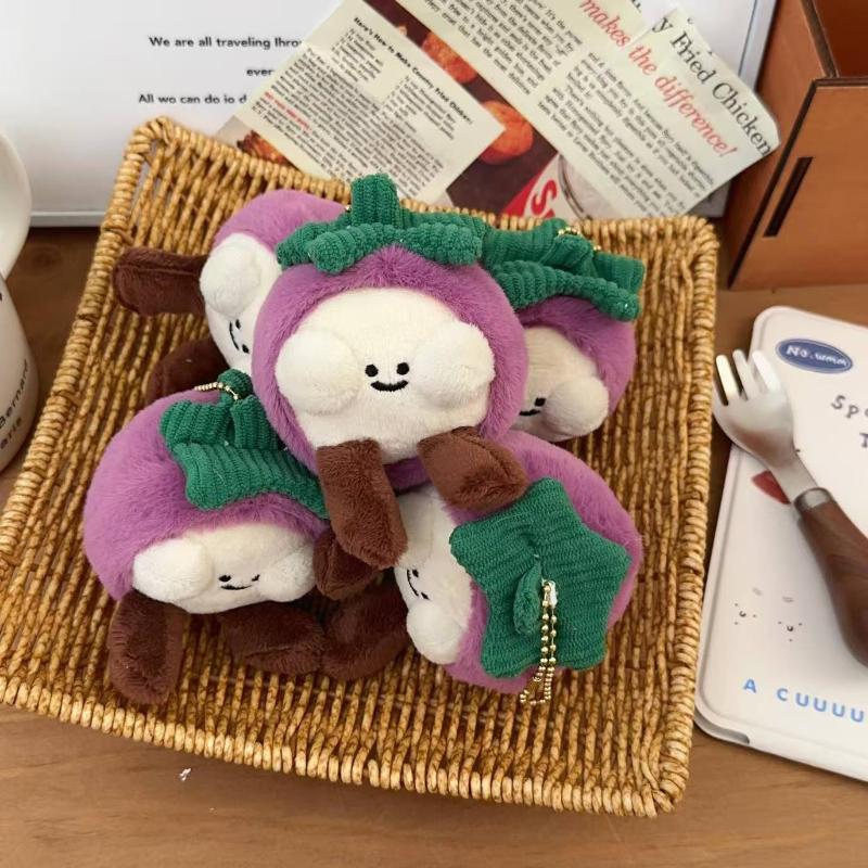 Creative Fruit Mangosteen Plush Keychain Cute Cartoon Stuffed Doll Keyring Bag Pendant Couple Backpack Hanging Decoration