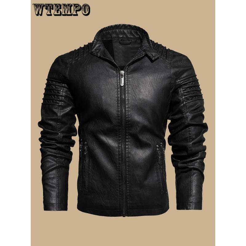 Men's Solid Color Retro PU Leather Jacket-Multi-pocket Street Stylish Classic Bomber JacketSuitable for Casual Wear, Perfect Gift for Fashionable Men
