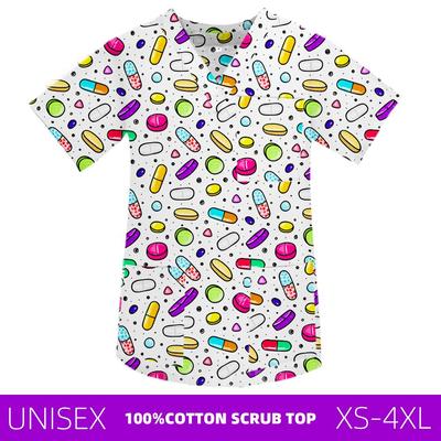 Fashion Medical Scrub Tops Caps Pill Printed Dentist Shirt Dental Uniform Nurse Doctor V-Neck Hospital Short Sleeve Scrub Uniforms