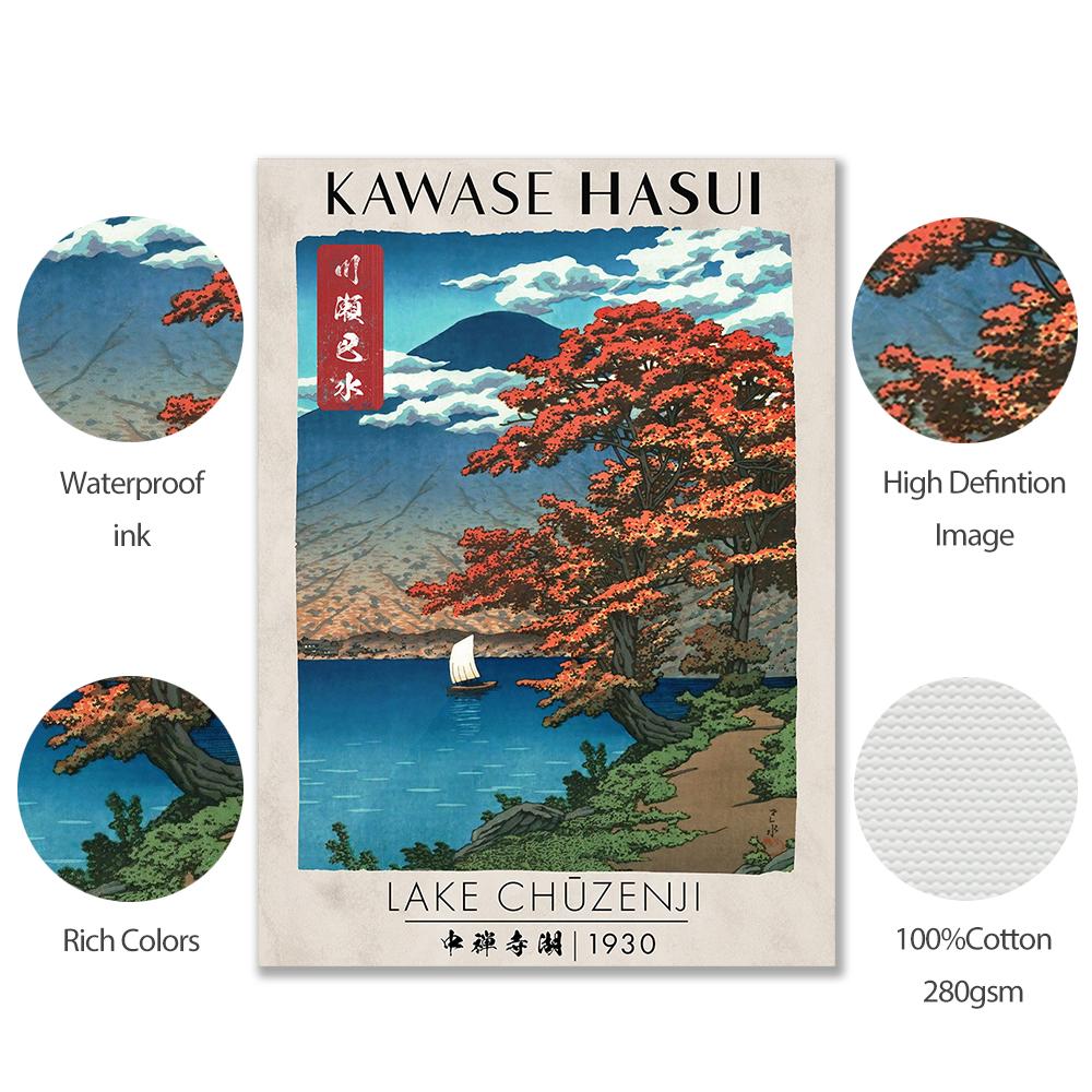 Japanischer Holzschnitt-Stempel, 3er-Set, Posterdrucke, Ausstellung, Gartenwand, Leinwandmalerei, Retro-Landschaft, Heimdekoration, kein Rahmen