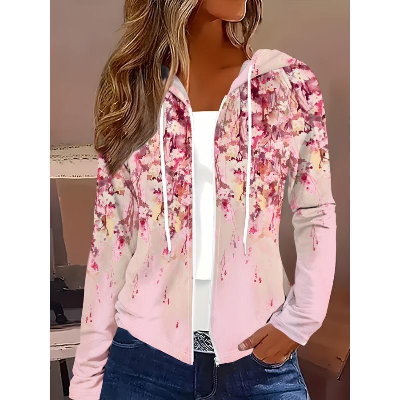 Printed Design casual style Pink Floral Cherry Blossom Print women s casual jacket S