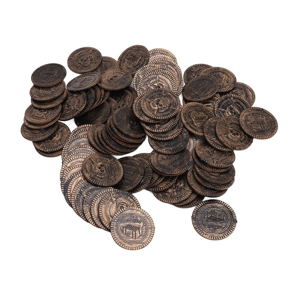 100PCS Treasure Coins Set High Simulation Detailed Pretend Plastic Toy Prop Coins for Board Games Party Decorations