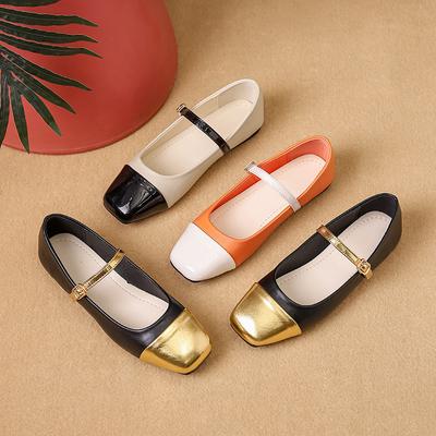 Color Matching Light Mouth Mary Jane Shoes Women'S One-Word Buckle Strap Square Head Flat Shoes Soft Sole Ladyshoes Fairy Single Shoes