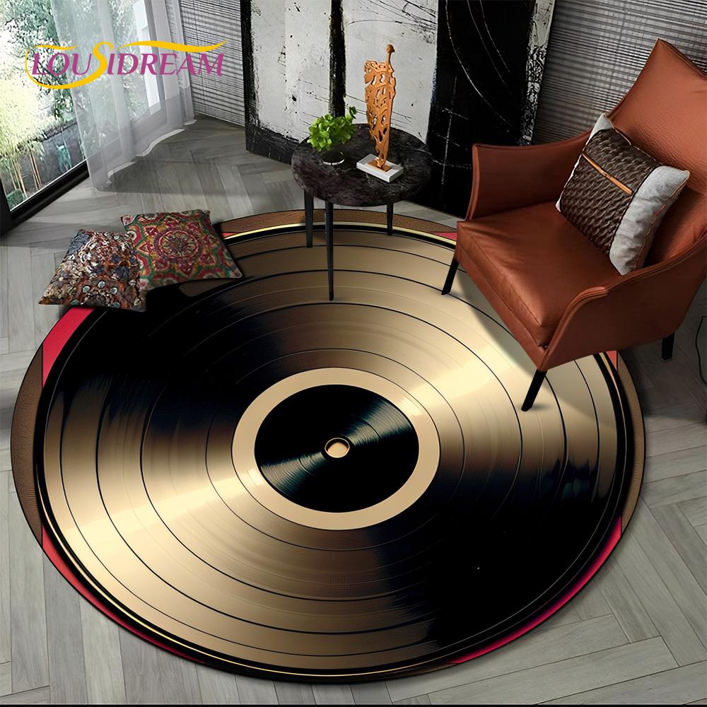 3D Vinyl Record Music DJ Screen Tape HD Round Area Rug,Carpet Rug for Living Room Bedroom Sofa Playroom Decor,Non-slip Floor Mat