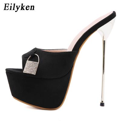 Eilyken Crystal Nightclub Wedding Women’s Slippers Sexy Platform Thin High Heels Summer Flock Party Sandals