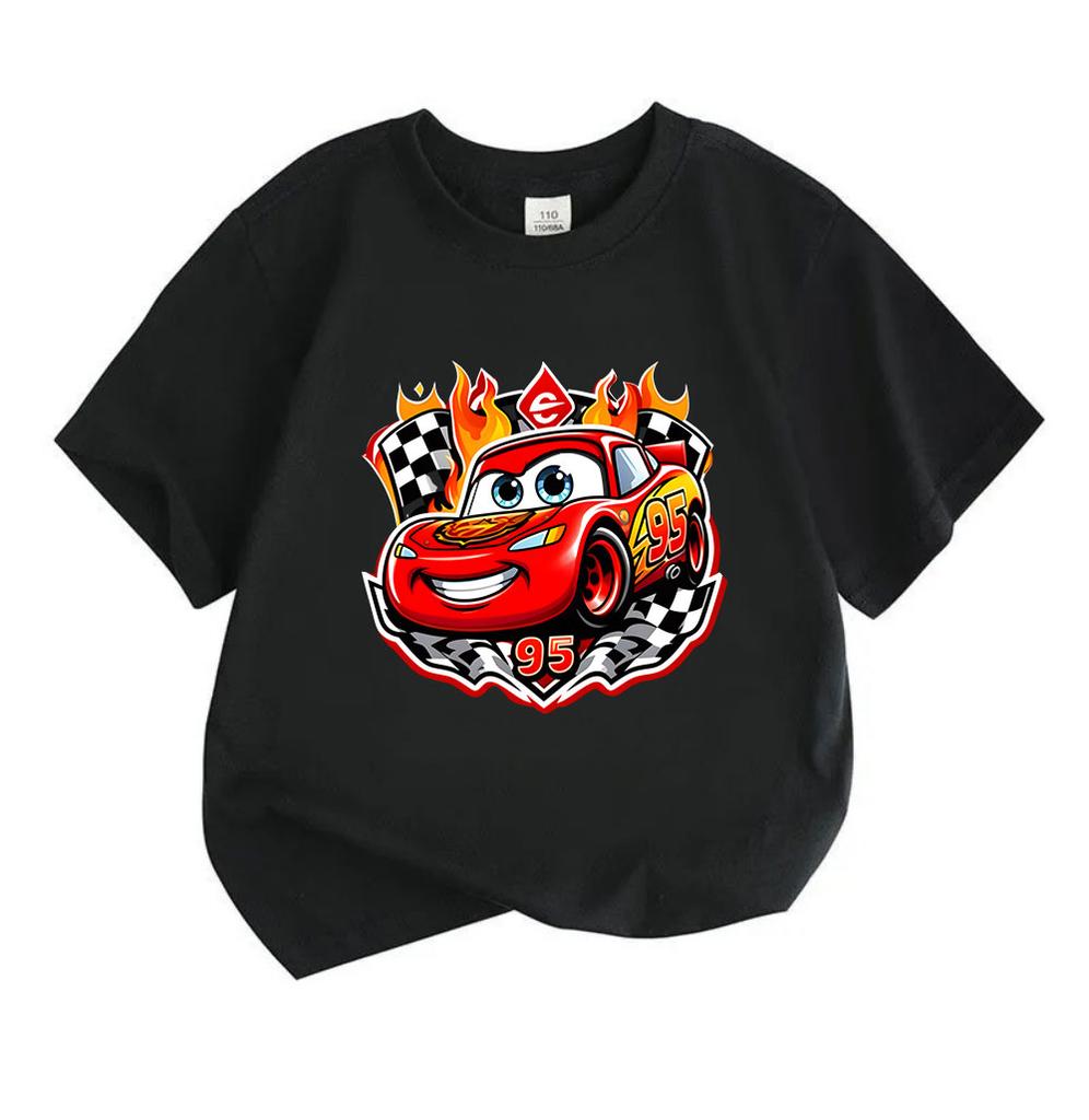 Kids Boys Girls 100% Cotton Crew Neck Short Sleeve T-Shirt, Cute Racing Car 95 Print Casual Soft Tee Tops for Toddlers Children Daily Wear