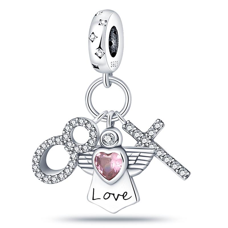925 Silver Guardian Angel Charms Beads Angel Wings Drunk Angel DIY Bracelet Jewelry Gift for Birthday Lucky