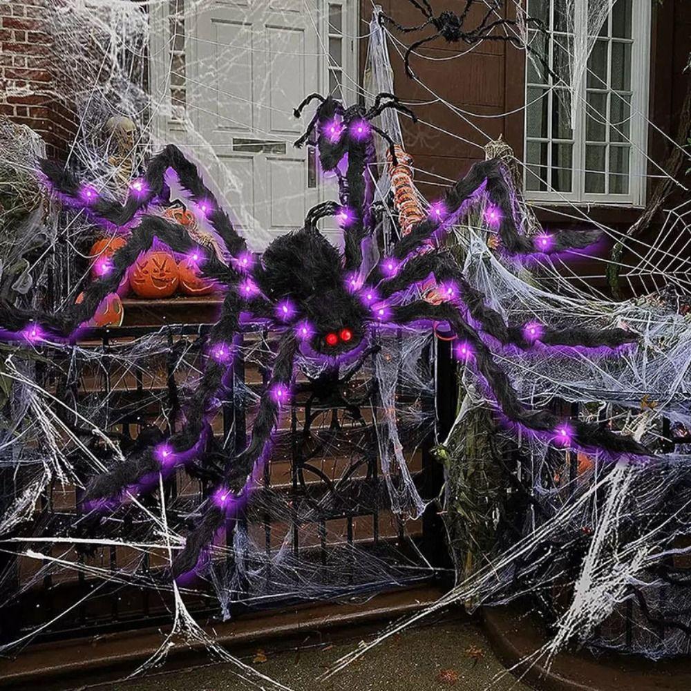 Glow Halloween Spider Web Lights 8 Modes Scary Giant Spider Luminous Halloween Spider  Bar