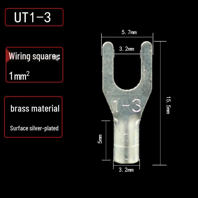 UT1.5/2.5/4-3/5/6/8 Fork Cold Crimp Terminal, Silver-Plated U & Y-shaped Copper Wire Lug
