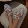 Ballerine di lusso in cristallo e strass a rete da donna, design di marca, borchie a rivetto, scarpe Mary Jane in rete, mocassini estivi traforati da donna