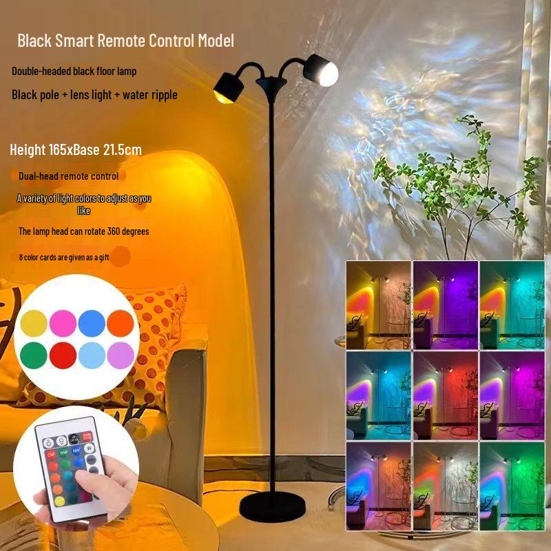 High-End Double-Head Sunset Floor Lamp: Water Ripple Iron Design for Living Room Atmosphere