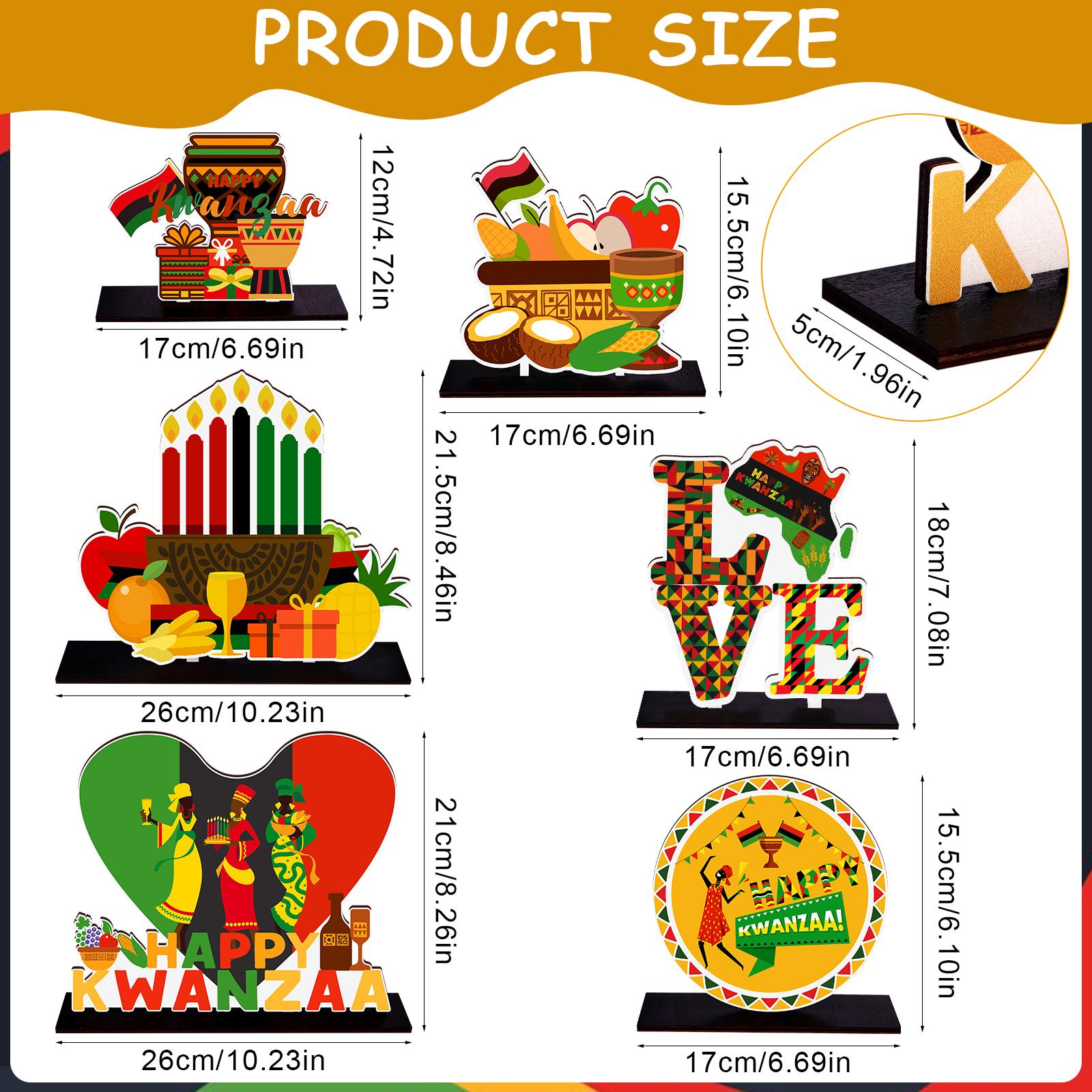 6 Pcs Kwanzaa Table Centerpiece Decorations Happy Kwanzaa Wooden Table Toppers African Heritage Holiday Party Supplies For Home