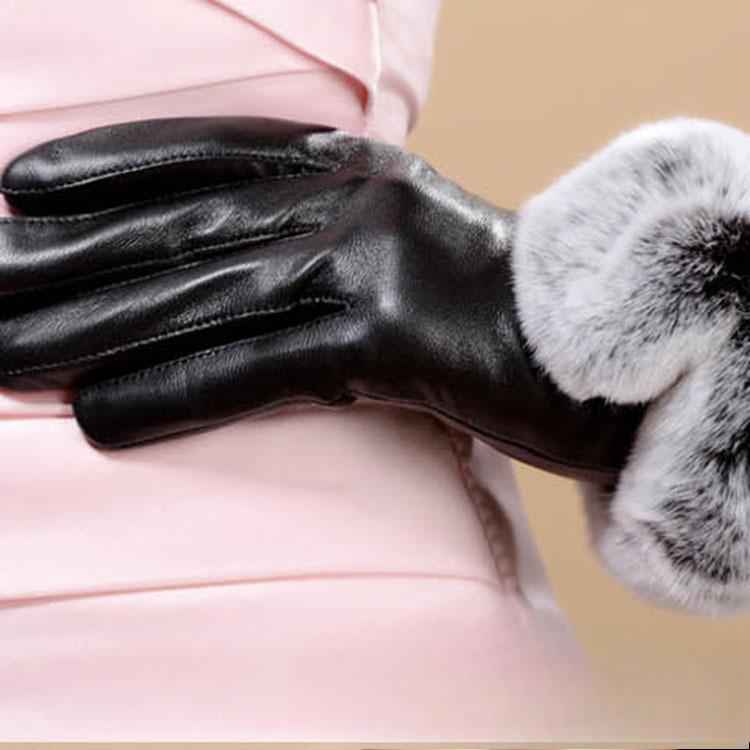 New Autumn and Winter Women's Warm Gloves for Women's Otter Rabbit Fur Mouth Sheepskin Plus Velvet Cold Proof Riding Driving Sheepskin Gloves