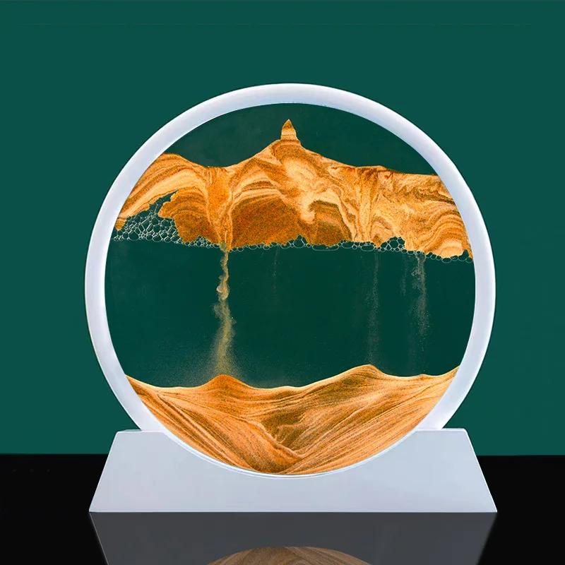 3D Moving Sand Art Picture Round Glass Deep Sea Sandscape Hourglass Quicksand Craft Flowing Sand Painting Office Home Decor Gift