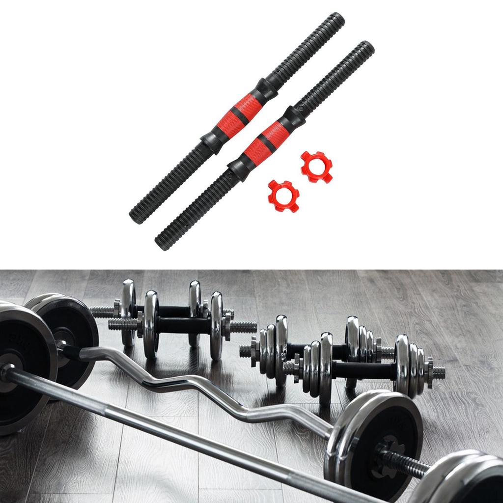 2 Pieces Dumbbell Bar Barbell Handle Threaded Weights Set with Nuts for Sport Strength