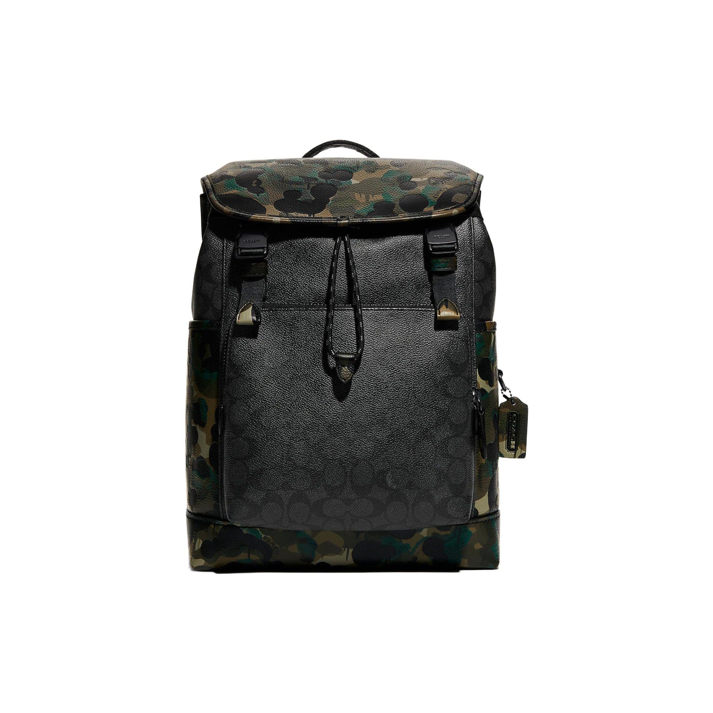 

Coach Flap Backpack 27 Printed Drawstring Coated Canvas With Soft Pebble Leather Men Backpacks Black Camouflage C9734-A5F Basic Set (Bag+Dust Bag)