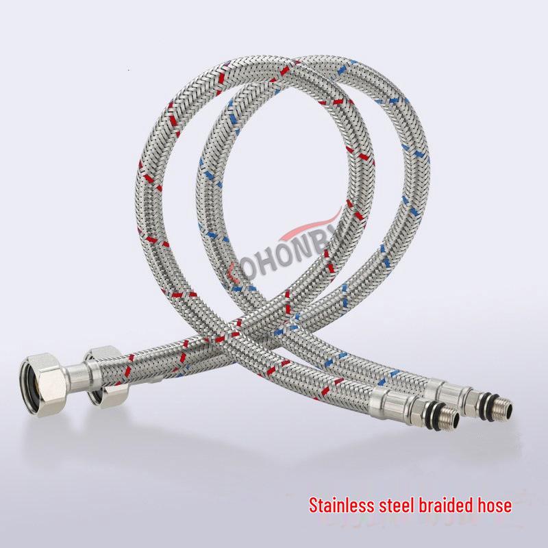 60cm Red & Blue Braided 304 Stainless Steel Water Inlet Hose for Hot/Cold Faucets