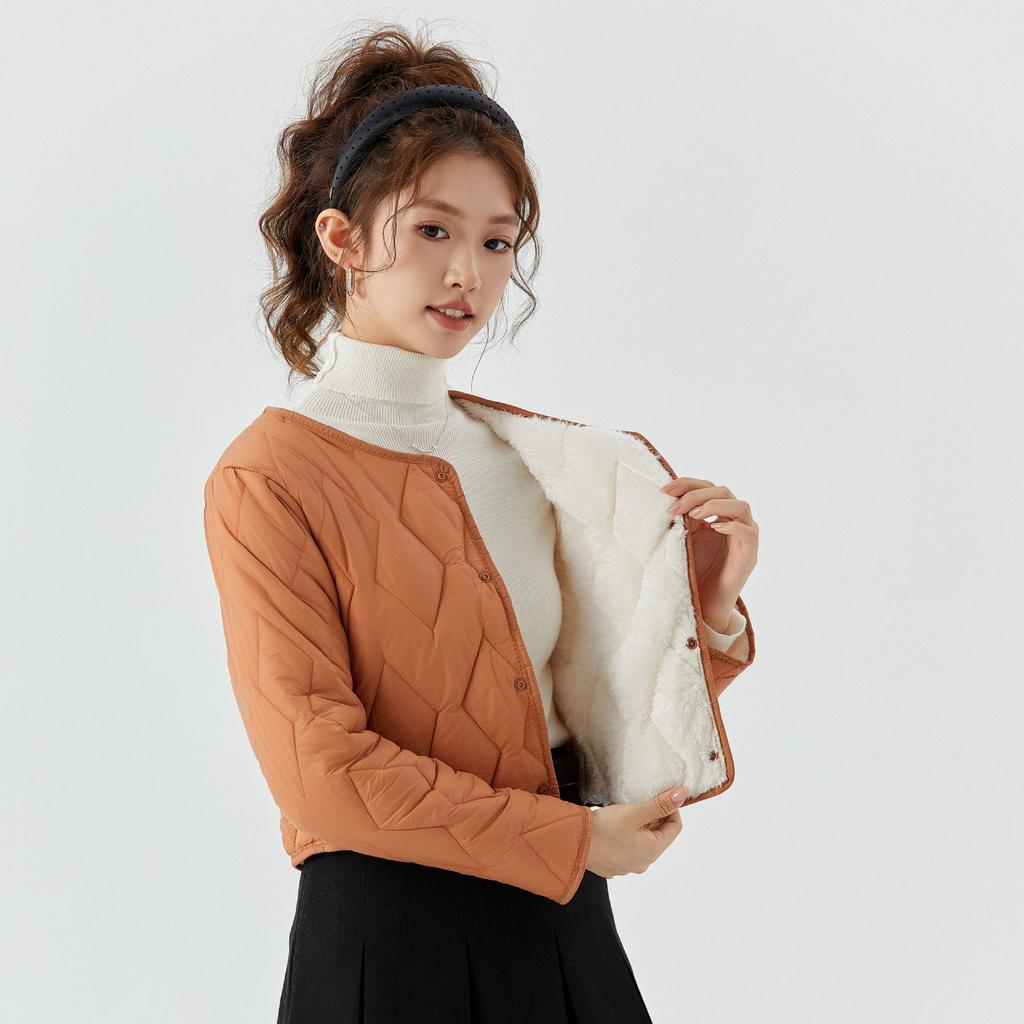 Women's Winter Lamb Wool Padded Jacket Fashion Cotton Top Fleece Lined Short Puffer Coat Warm Inner Liner