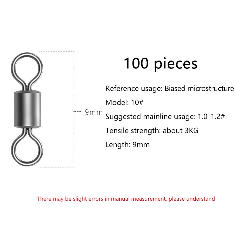 

100 шт. рыболовных вертлюжков из нержавеющей стали, вертлюжки-бочонки, коннектор для лески, микро-вертлюжки, вертлюжки с кольцом для рыболовной приманки Size 10 100Pcs