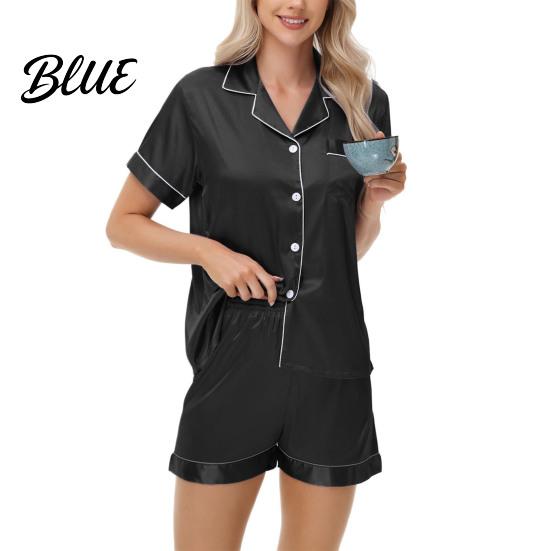 Casual Daily Wear Pajamas 2 Pcs/Set Suit Satin Single-breasted Cardigan Shirt V Neck Notch Collar