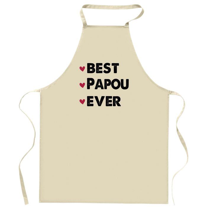 Tablier de cuisine - PAPOU Best Ever - Impression Bretonne - Coton résistant - Liens ajustables