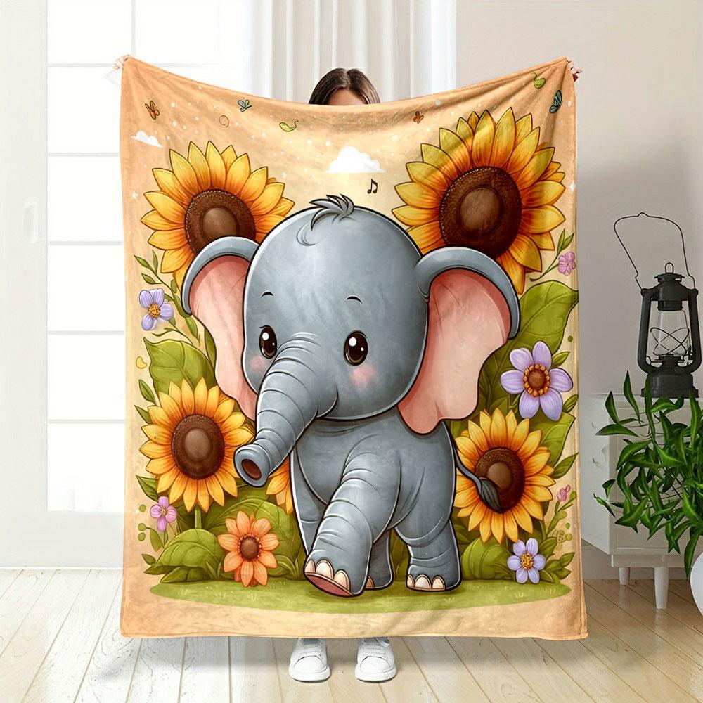 Cute Elephant with Sunflowers Print Blanket Soft and Cozy Perfect for the Living Room Bed Sofa or a Nap,gift