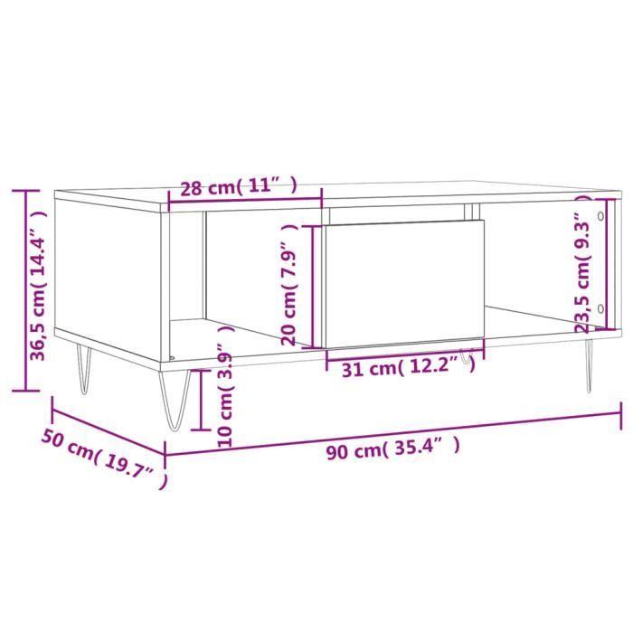 VidaXL Table basse Gris béton 90x50x36,5 cm Bois d'ingénierie 830592